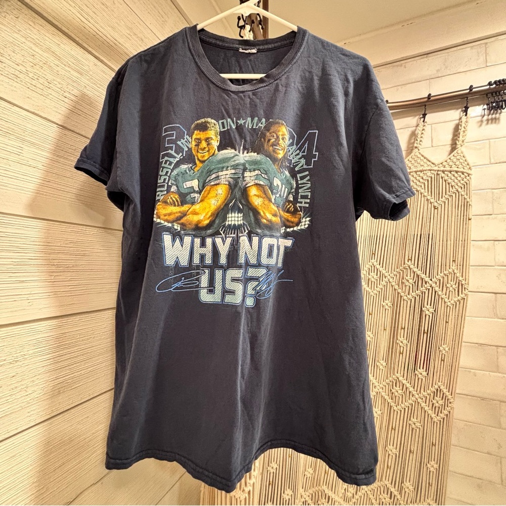 Russell Wilson Marshawn Lynch Why Not Us Seattle Seahawks Tee T-shirt Blue